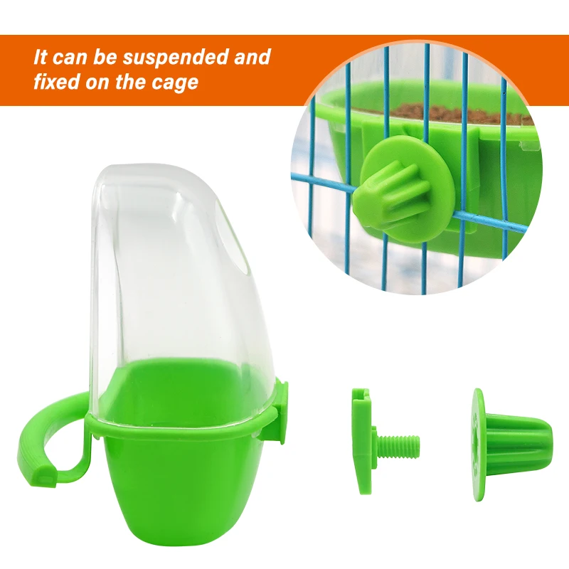Alimentador de pássaros para gaiola, tigela suspensa, copos, caixa alimentadora de periquitos, gaiola para animais de estimação, recipiente de comida de plástico, fácil de instalar, acessórios, 1/2 peças - imagen 5