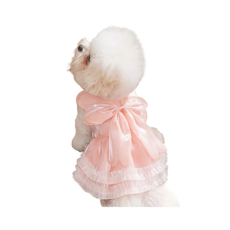 Vestido rosa princesa de satén con lazo para perros pequeños y gatos - imagen 3