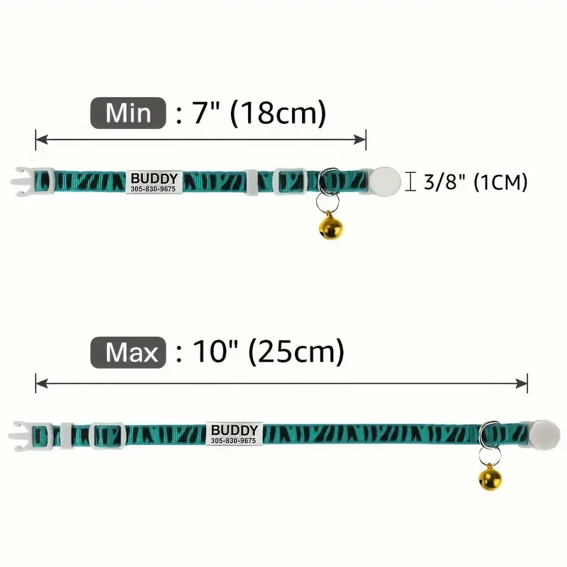 Collar de gato con estampado de cebra personalizado, Collar con placa de identificación de mascota para cachorro y gatito grabado gratis con campana antipérdida para gatos - imagen 5