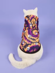 Sudadera con capucha para mascotas de Halloween con estampado de remolino naranja y morado, motivos de calavera, sudadera con capucha para perros pequeños/gatos, traje festivo educado