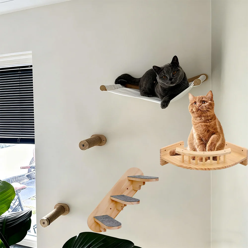 Estante de escalada para gatos en pared con pedales de madera y sisal - imagen 4