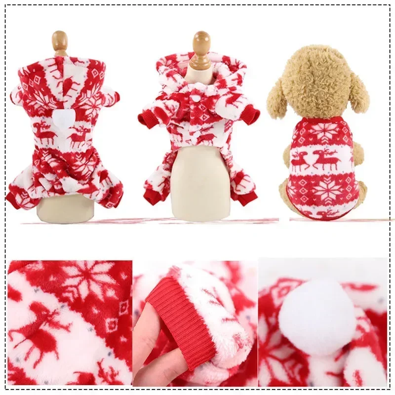 Ropa de Navidad para perros pequeños y medianos, disfraz de Chihuahua para mascotas, sudaderas con capucha cálidas, ropa de Año Nuevo para perros Yorkshire, 1 unidad, gran oferta - imagen 4