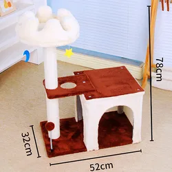 Árbol rascador de madera para gatos con sisal, área salto y casa