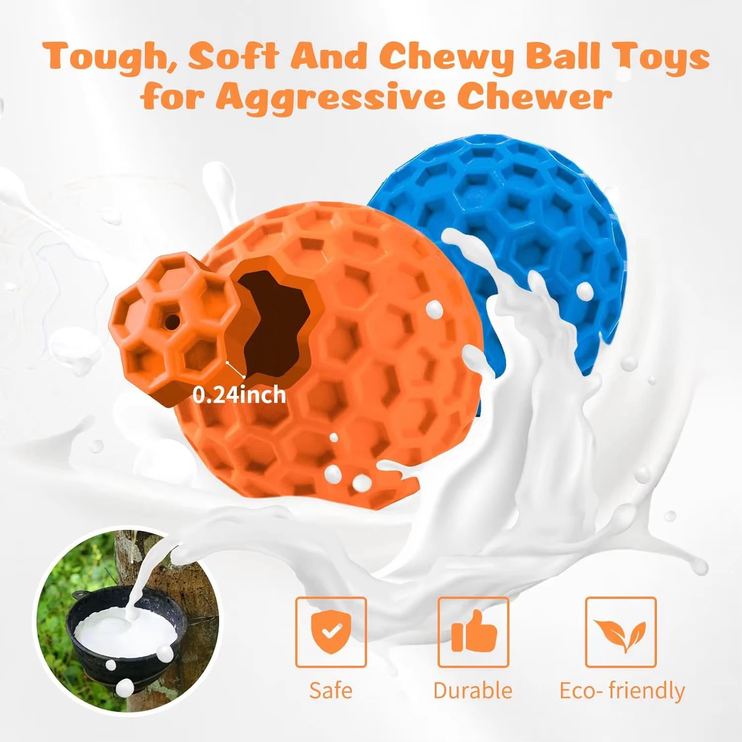 2 uds juguetes indestructibles para perros chirriantes, bolas interactivas para perros, pelota de goma Natural para cachorros, juguetes para masticar para perros, Color aleatorio - imagen 3