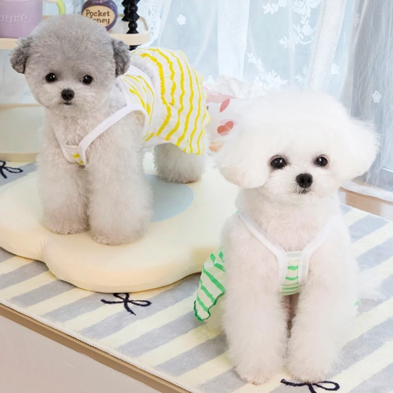 Falda de Bikini a rayas para perros pequeños y medianos, protector solar para niñas y gatitos, monos de Bulldog Francés, vestidos sexys de verano para cachorros - imagen 2