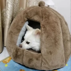 Nido para gatos de invierno, cálido, cerrado, terciopelo de conejo, casa grande gruesa, perrera para las cuatro estaciones, cojín para cama, suministros para mascotas