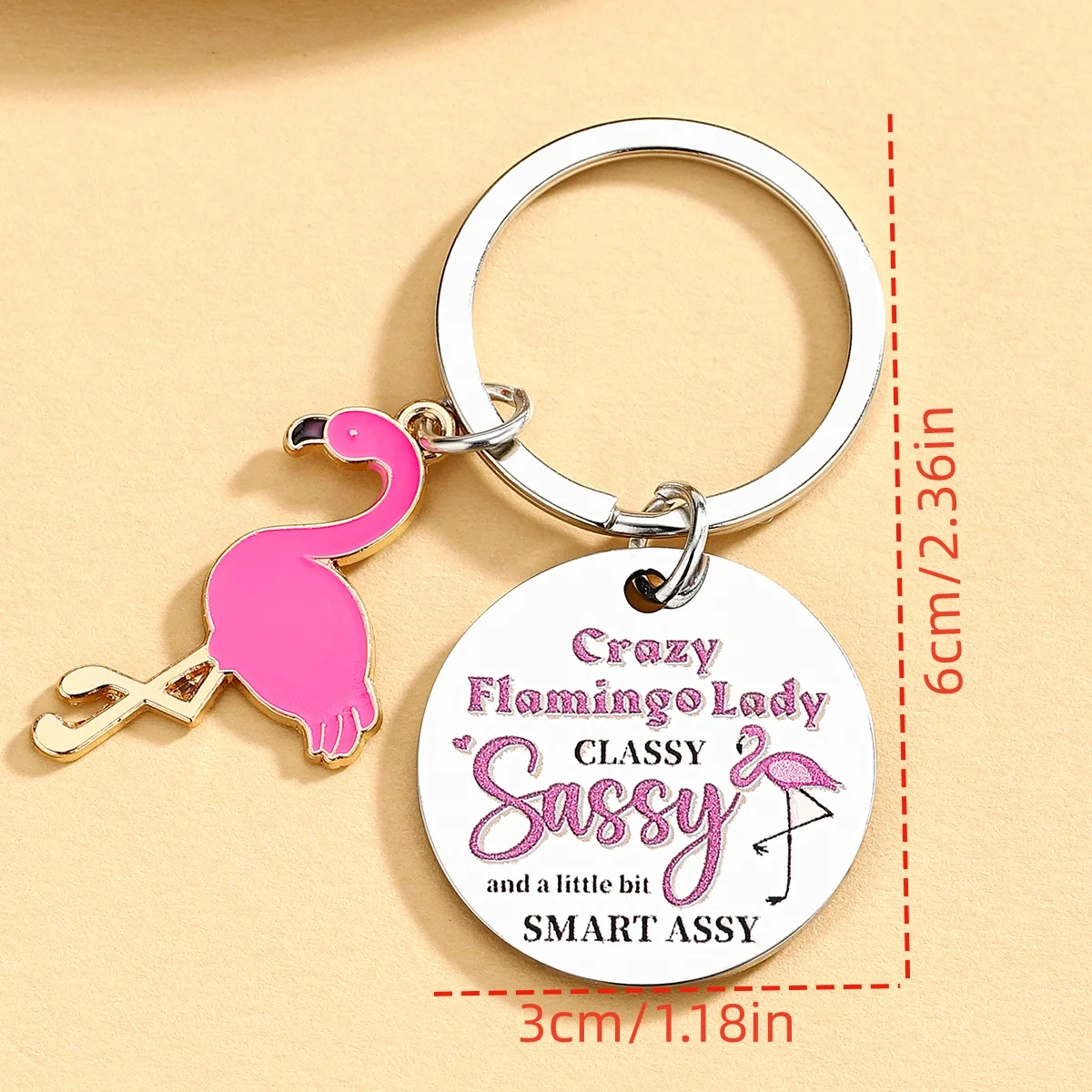 Llavero rosa con flamenco - regalo para amantes de gatos y perros - imagen 3