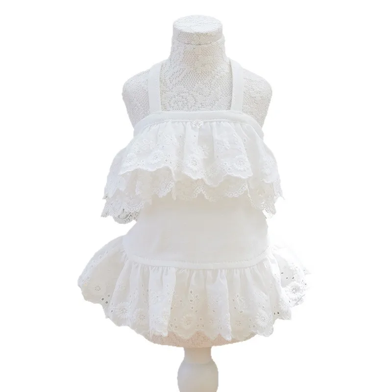 Vestidos blancos para mascotas, falda con tirantes de encaje de verano, camiseta sin mangas para perros y gatos, vestido de encaje para perros pequeños, vestidos para perros pequeños - imagen 5