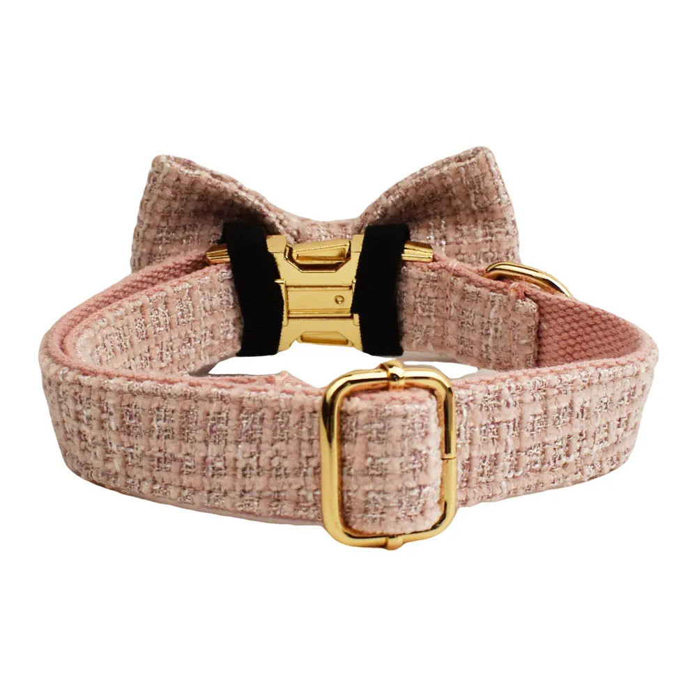 Collar de perro personalizado rosa con placa de identificación de grabado gratis, Collar de cachorro de terciopelo múltiple con correa y arnés, conjunto de accesorios para mascotas - imagen 3