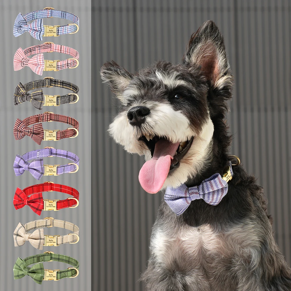 Collar de nailon personalizado para perro, collares con lazo bonito para cachorro, Collar con nombre de identificación de mascota grabado gratis para perros pequeños y medianos, Chihuahua
