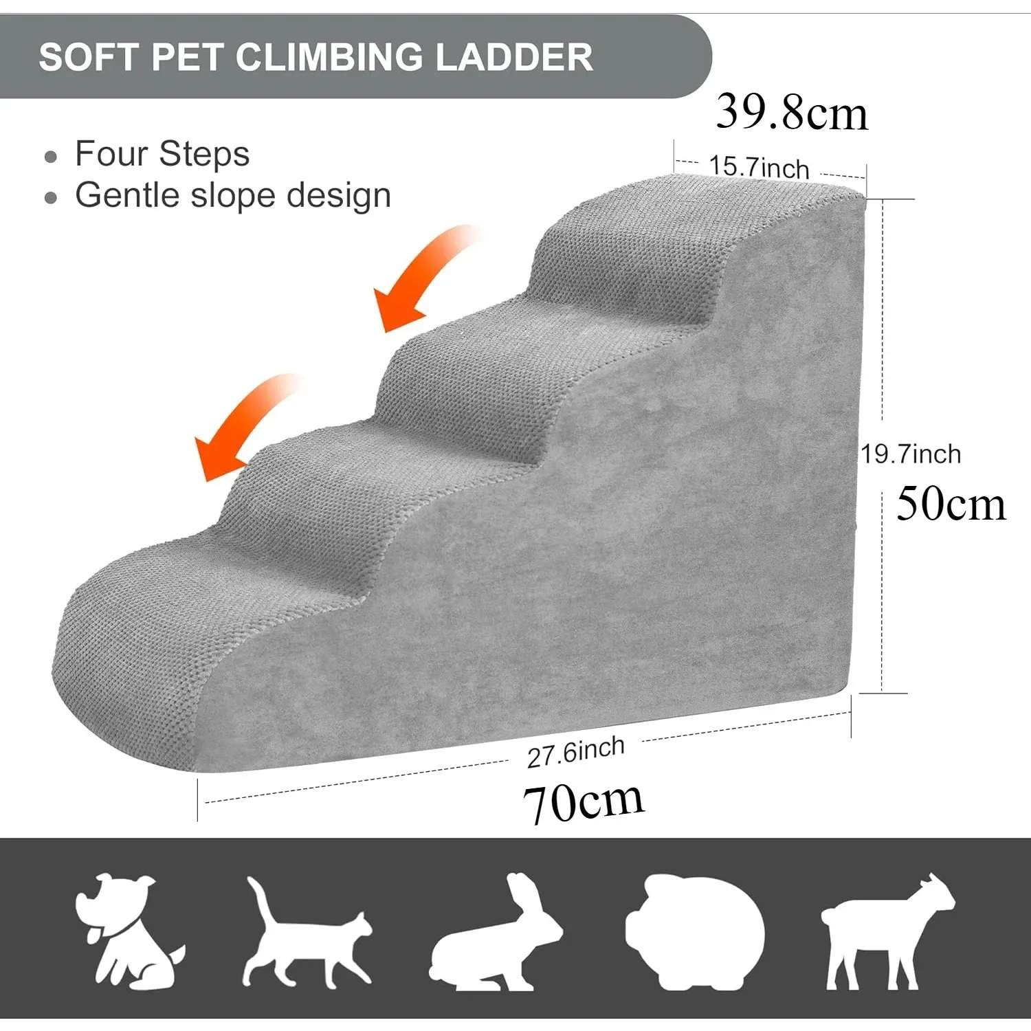 Escalones anchos y profundos para mascotas pequeñas