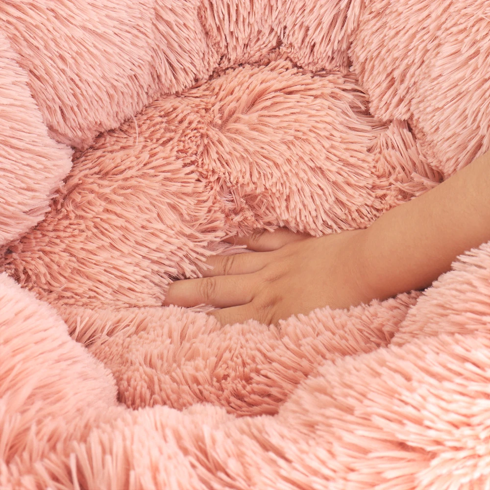 Casa de cama de felpa larga para gatos, cojín redondo suave para mascotas, alfombrillas para perros pequeños, nido para gatos, perrera cálida para cachorros, 50/60/70cm, Invierno - imagen 4