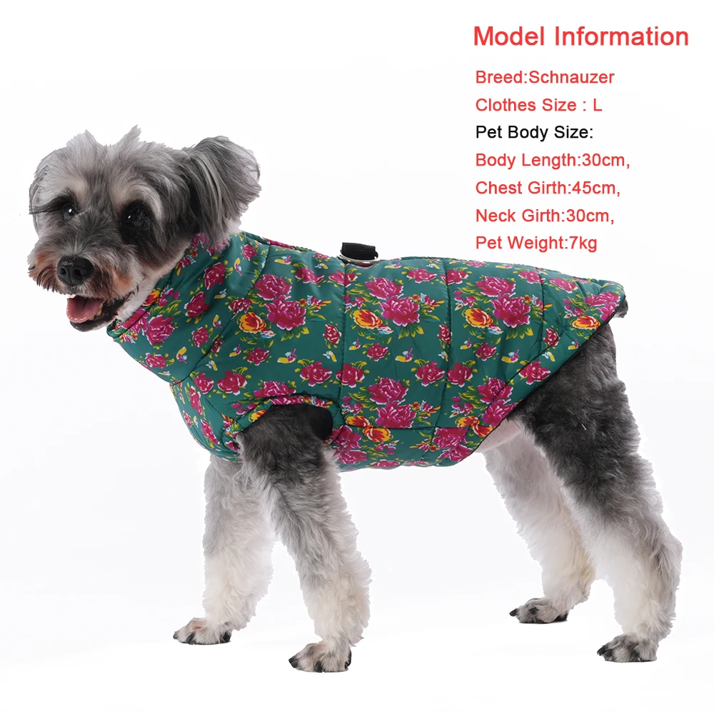 Ropa de invierno para perros pequeños, disfraz impermeable para cachorros y gatos, chaqueta divertida con flor grande para mascotas con anillo de correa, trajes para Pug y Chihuahua - imagen 4