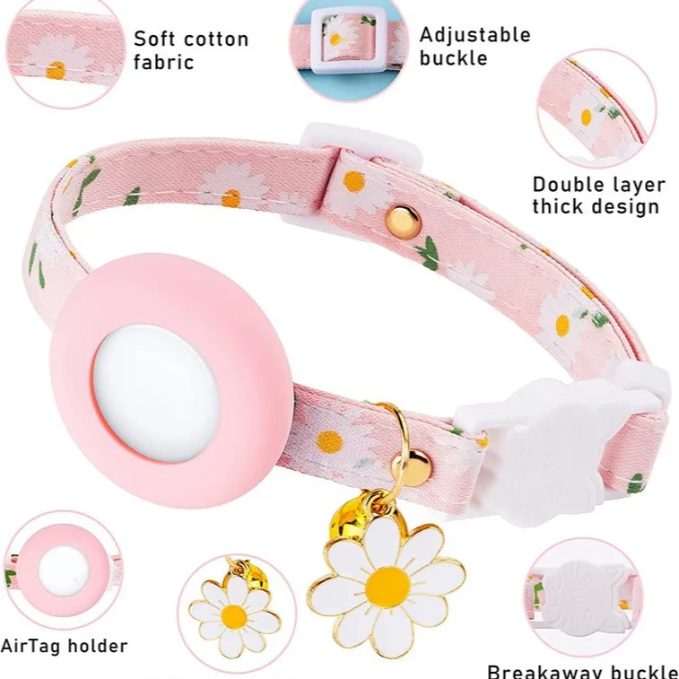 Collar ajustable para gatos con AirTag y campana - Diseño margarita - imagen 2