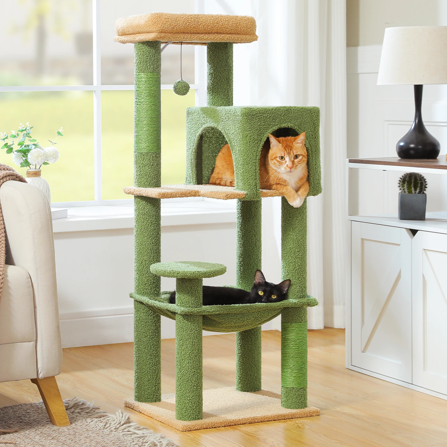 Árbol para gatos de varios niveles con postes rascadores de Sisal, hamaca grande acogedora, torre para gatos de peluche para interior, casa para gatitos, cama, juguetes para gatos - imagen 5