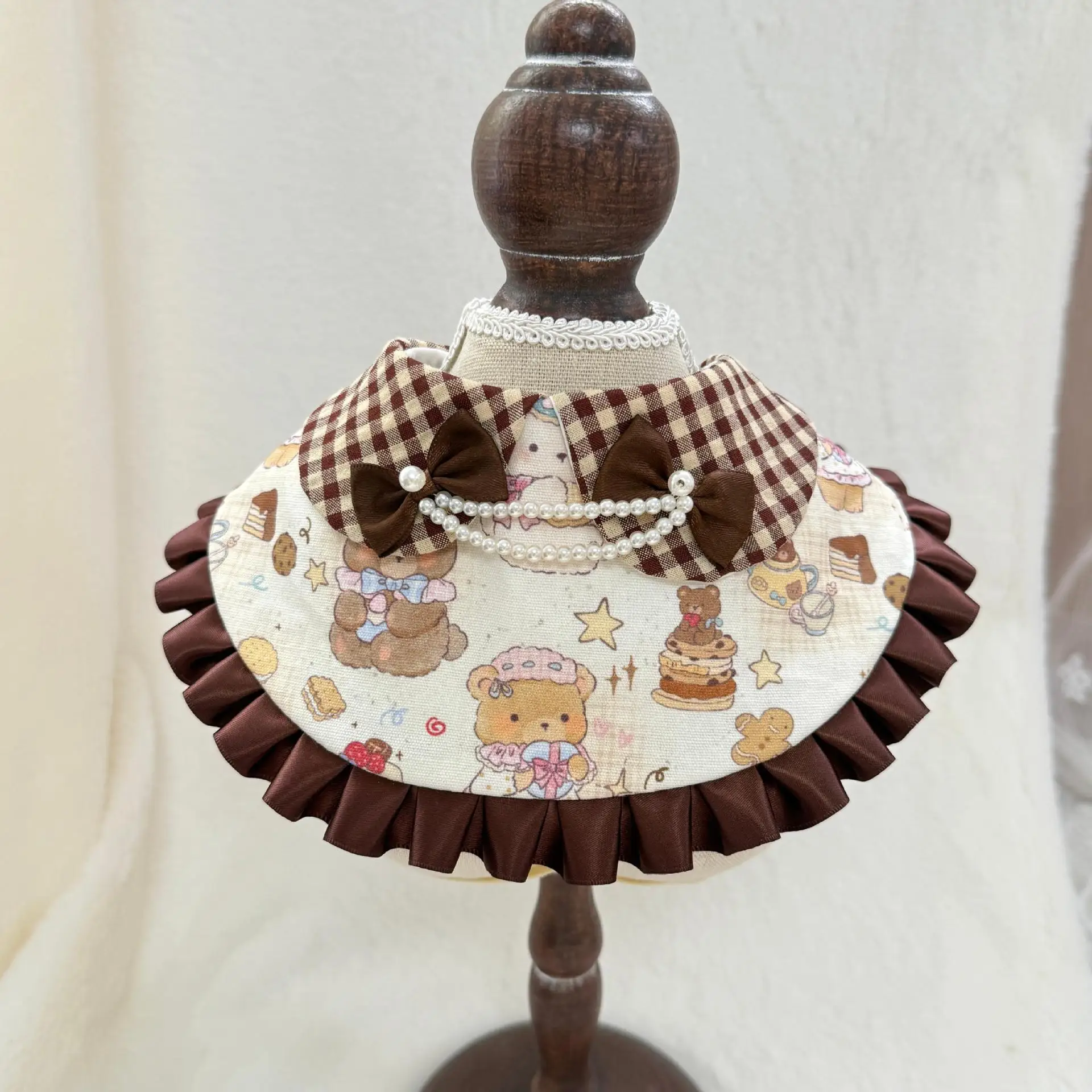 Bufanda para mascotas, fiesta de cumpleaños, lazo de perlas a cuadros, Collar para perro y gato, decoración de corbata, ropa para cachorros, ropa para perros pequeños - imagen 4