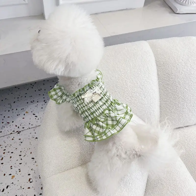 Ropa a cuadros para mascotas, camisola a rayas de verano, vestido camisola tejido hueco transpirable para gatos, ropa para cachorros para perros pequeños