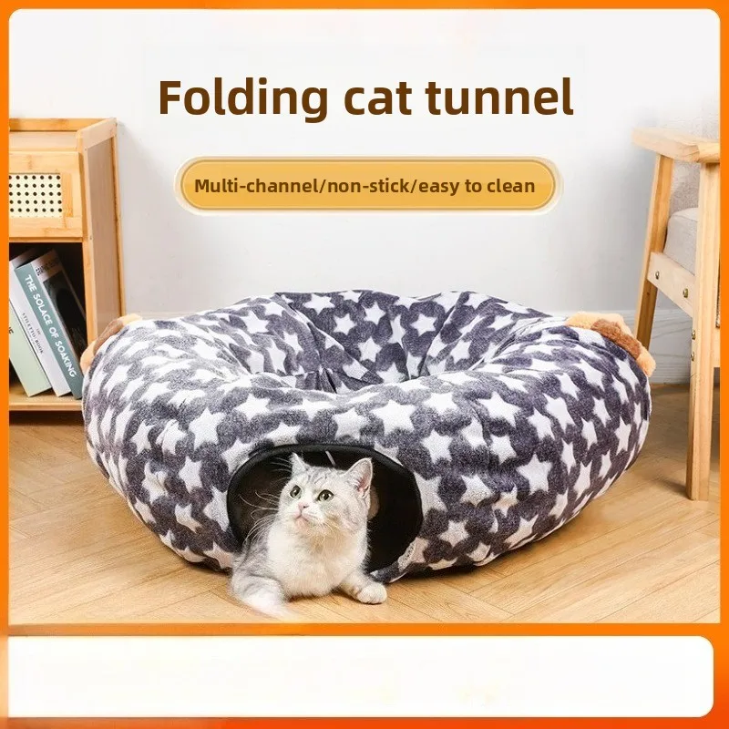 Túnel plegable arcoíris de franela para gatos