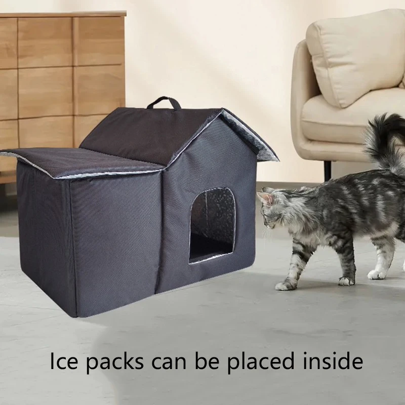 Casa plegable para gatos, verano, puede poner bolsa de hielo, refrigeración, casa cálida para gatos y perros de invierno, nidos universales para gatos callejeros al aire libre para las cuatro estaciones