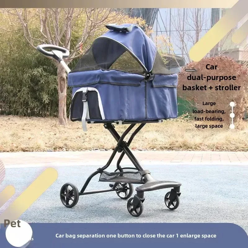 Carro para mascotas pequeño y mediano, carrito retráctil de lujo dividido plegable para perros y gatos, nuevo cochecito para perros, portador para mascotas, cochecito para gatos