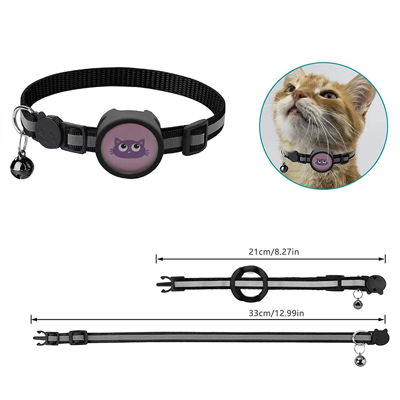Collar antipérdida para gatos, funda protectora para rastreador GPS, funda Airtag ajustable con campana, collares reflectantes para mascotas para gatos