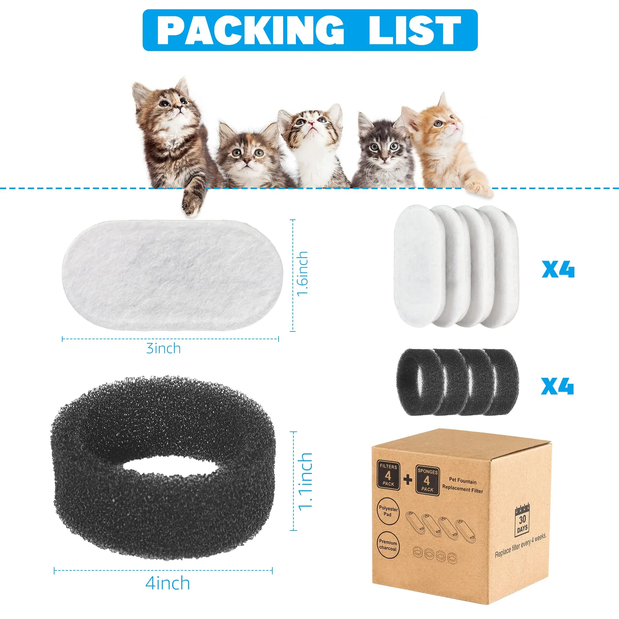 Filtro de fuente de agua para gatos, Juego de 4 piezas, reemplazo de filtro de fuente automático para mascotas, dispensador Compatible - imagen 3