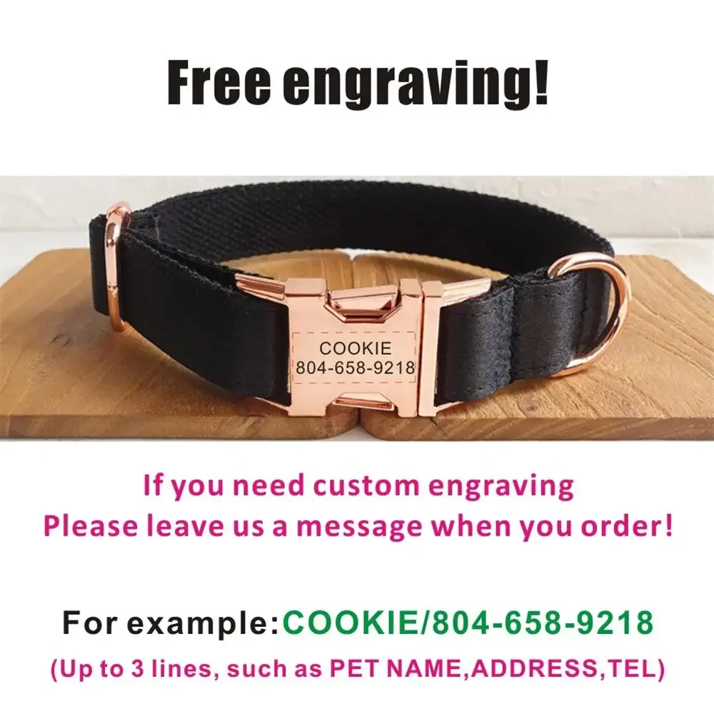 Collar personalizado para mascotas, placa con nombre personalizada, etiqueta de identificación, fibra negra ajustable, hebilla roja rosa, collares para perros y gatos, correa de plomo - imagen 4