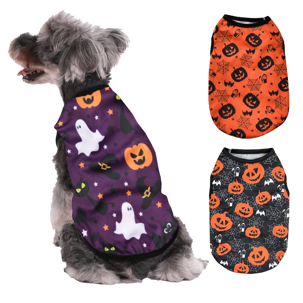 Camiseta transpirable de verano para perros pequeños y medianos, ropa suave con estampado de Halloween para mascotas, chaleco Schnauzer Yorkshire Pug