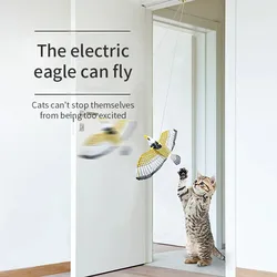 Juguetes interactivos de simulación de pájaro para gatos, Águila colgante eléctrica, pájaro volador, juego de burlas para gatos, palo para rascar, cuerda, juguetes para mascotas