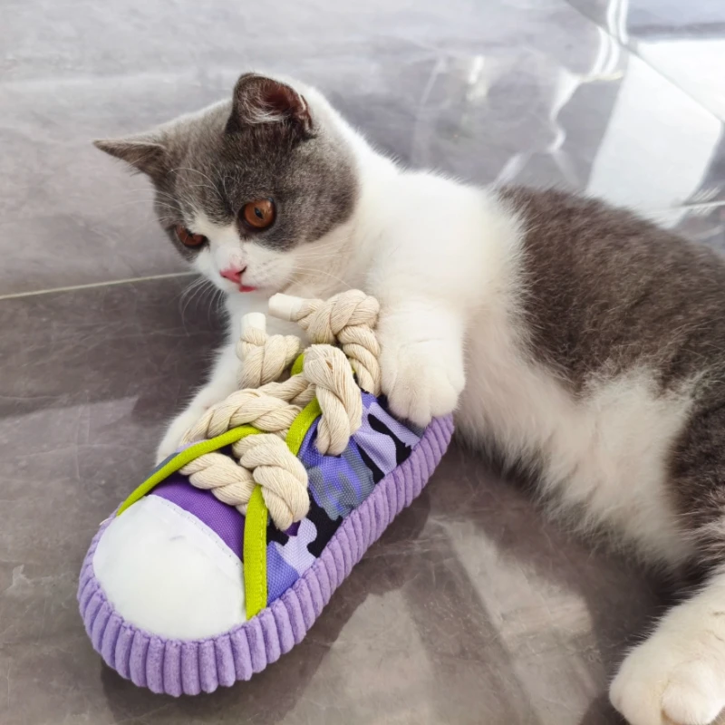 Juguete interactivo para masticar para perros, juguete de cuerda con forma de zapatillas para limpieza de dientes, zapatos molares para cachorros resistentes a mordeduras chirriantes - imagen 2