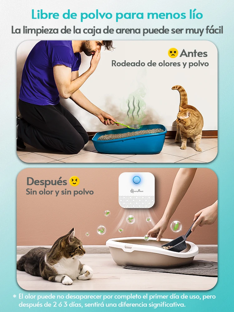 Purificador inteligente de olores para gatos DownyPaws 4000mAH para gatos caja de arena desodorante inodoro para perros limpiador de aire recargable desodorización de mascotas - imagen 2