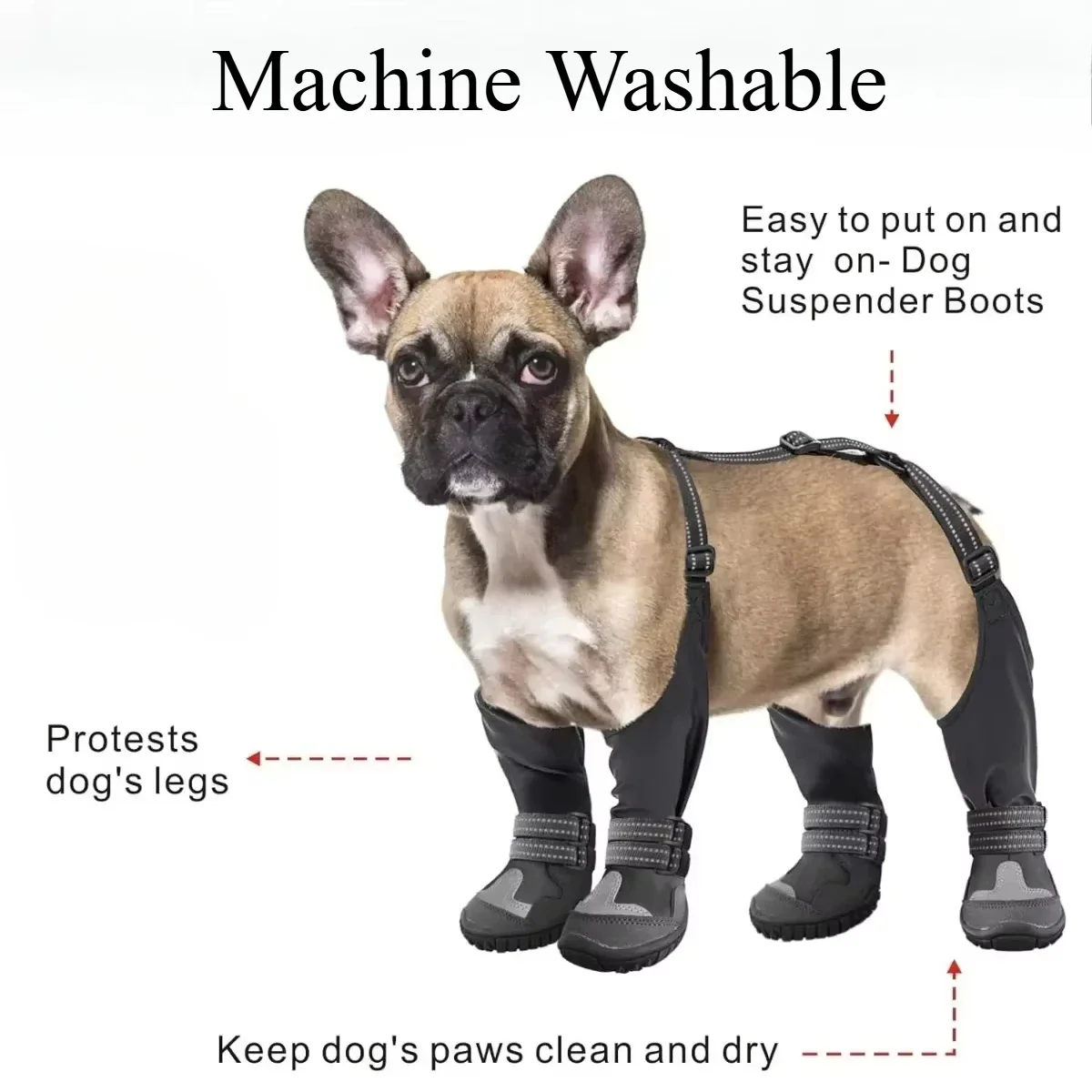 Botas impermeables para perros, zapatos antideslizantes con tirantes para caminar, botas universales para mascotas pequeñas y medianas para exteriores, largas con correa, suministros para cachorros - imagen 2