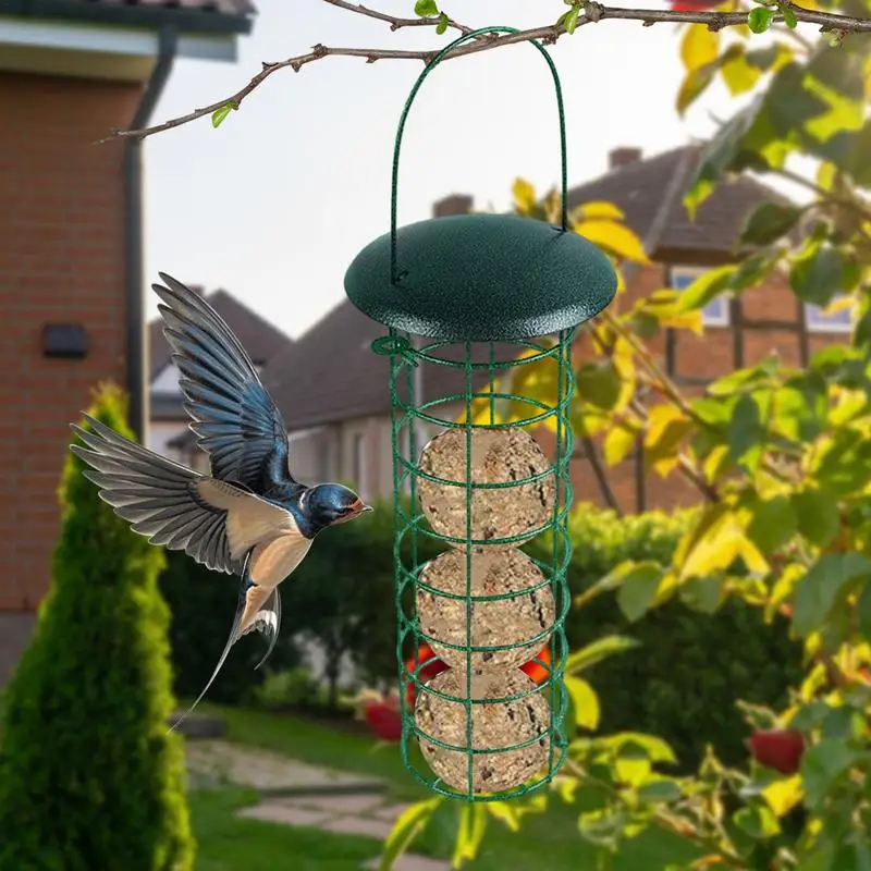 Estación de alimentación de pájaros, alimentadores de Metal para pájaros salvajes, alimentador de bola gruesa para valla de patio, soporte de Rama - imagen 4