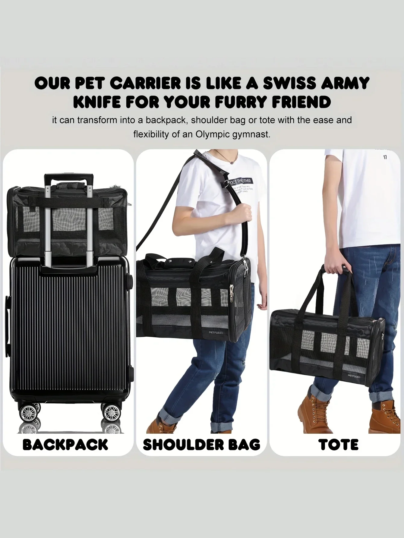 Transportín para perros, portador para mascotas para gatos pequeños y medianos, cachorros de hasta 16 libras, portador para perros pequeños aprobado por la aerolínea TSA, lado suave - imagen 3