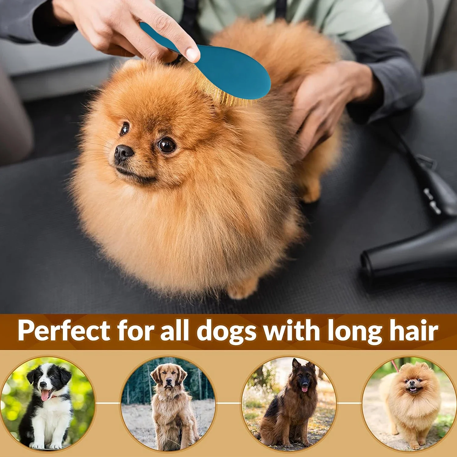 Cepillo desenredante para el cuidado de mascotas, peine para perros para quitar y quitar la piel suelta, madera con pasadores chapados en oro para mascotas de pelo largo - imagen 4