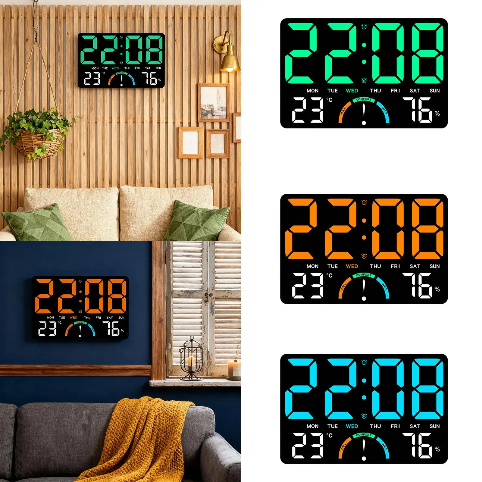 Reloj despertador digital LED con brillo ajustable para dormitorio