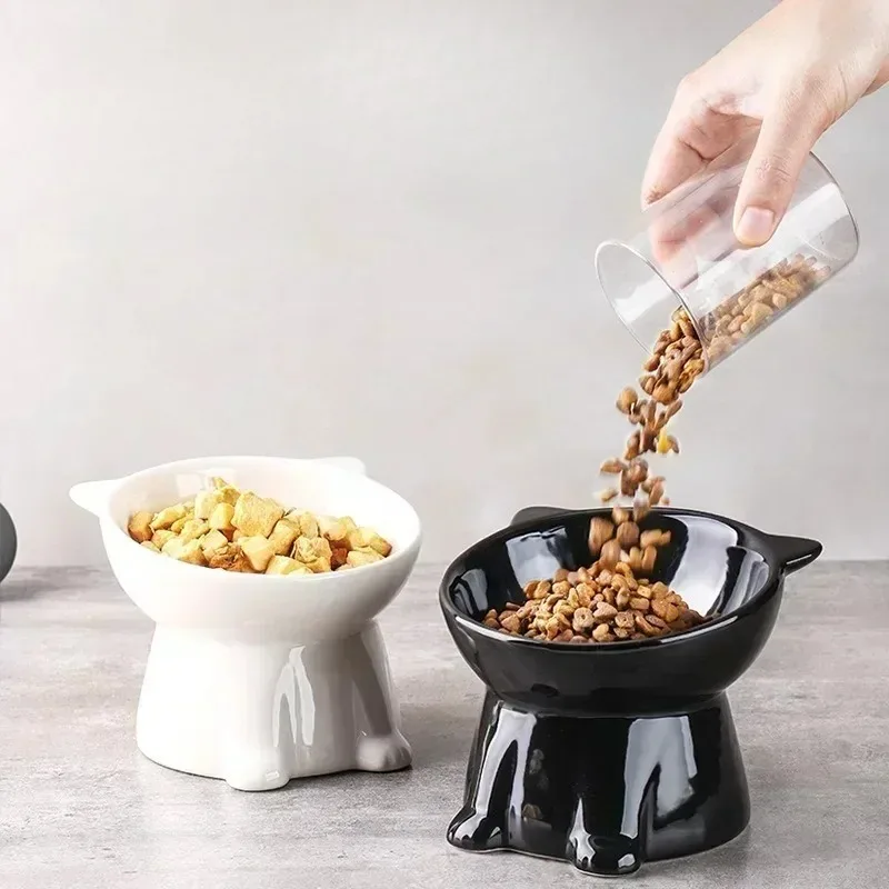 Cuenco de cerámica negro para gatos, suministros para mascotas, Color macarrón para perros, nuevo cuenco Universal para gatos y perros - imagen 3