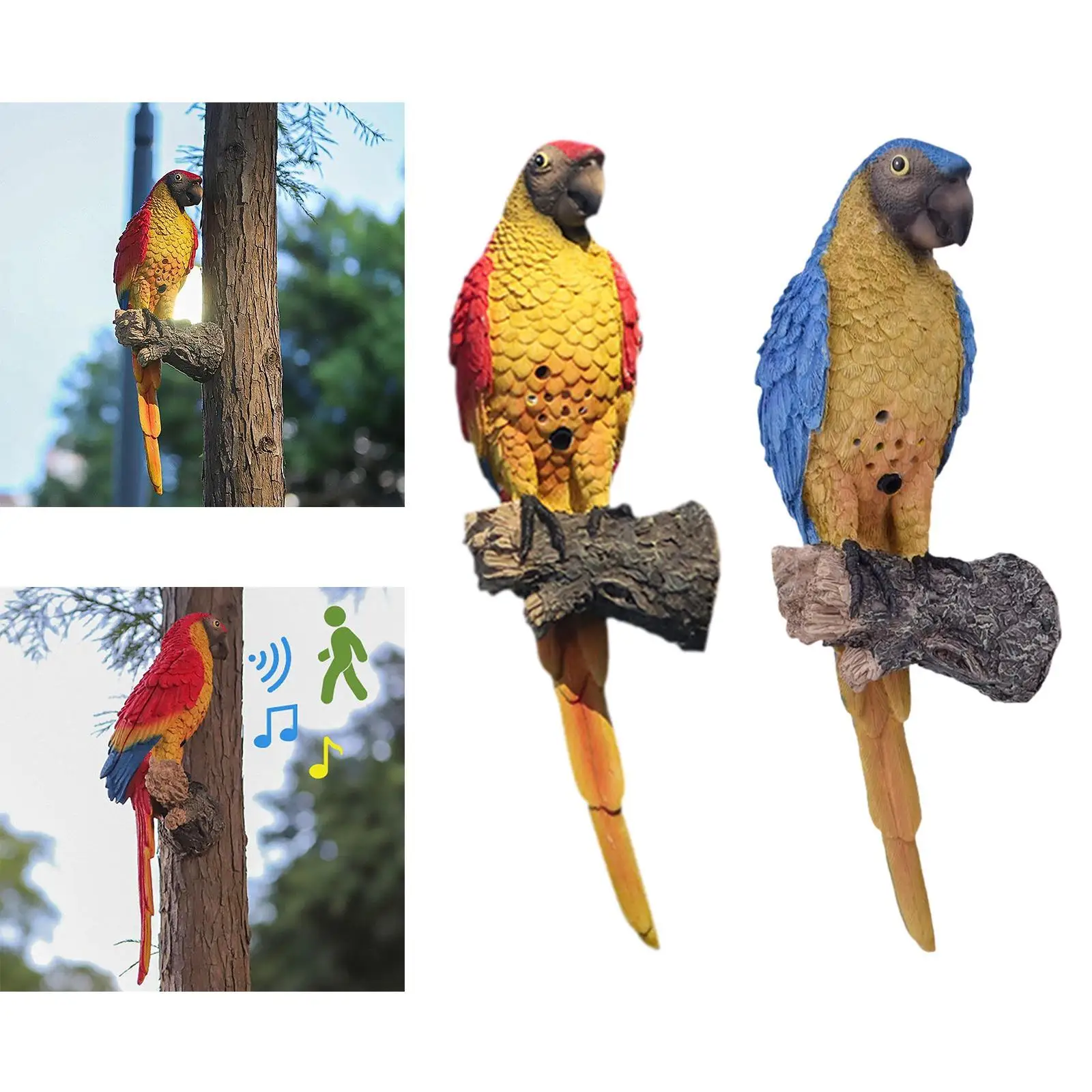 Talking Parrot Statue Tree Hanging Ornament for Outdoor Patio Decor Lightweight Resin