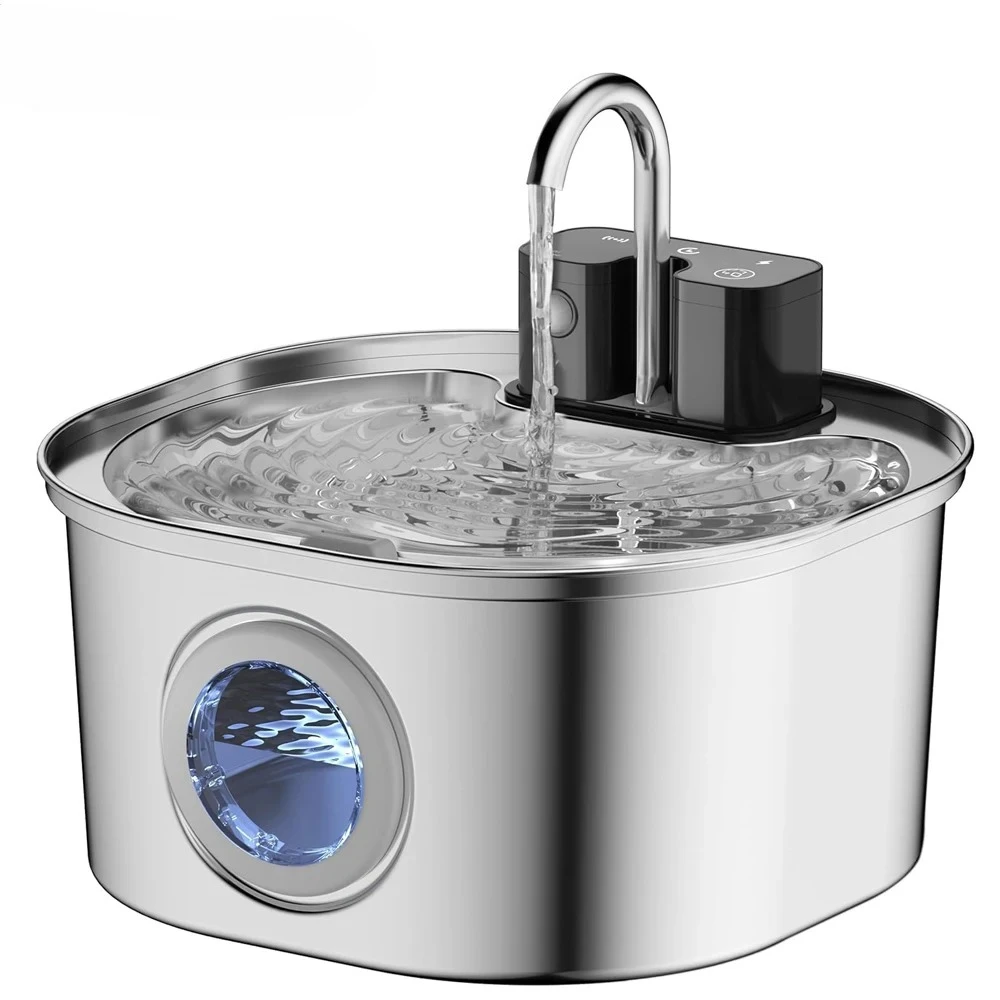 Alimentador de agua inalámbrico de acero inoxidable para mascotas, grifo automático para fuente de gato, dispensador de agua inteligente para perros, cuenco para beber con ventana Visual, 3,2l