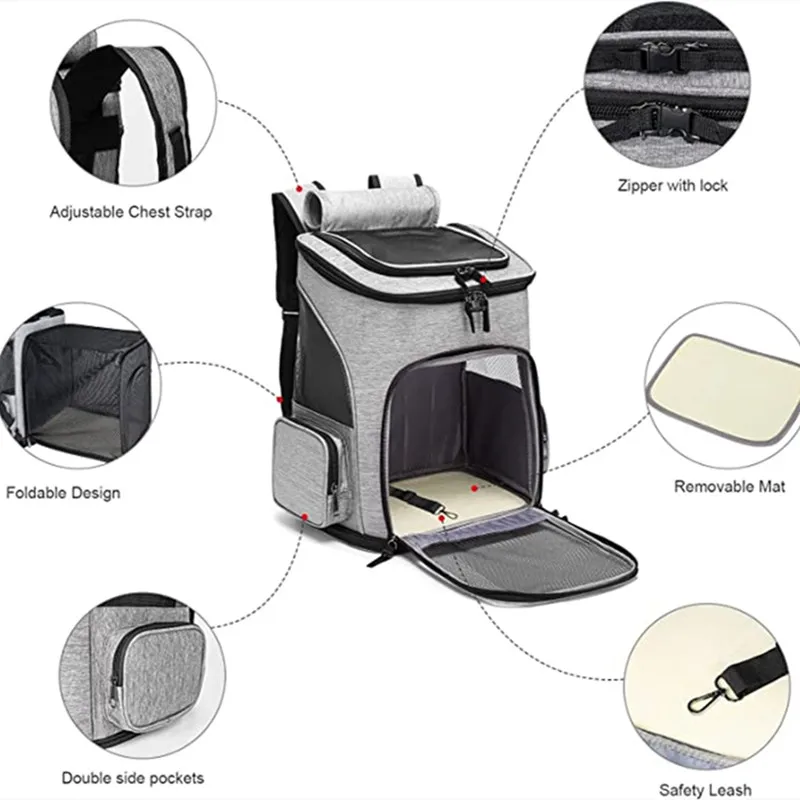 Suministros para mascotas, mochila para cachorros, bolsa expandible para mascotas, mochila portátil transpirable de gran capacidad para gatos, bolsa plegable para perros - imagen 3