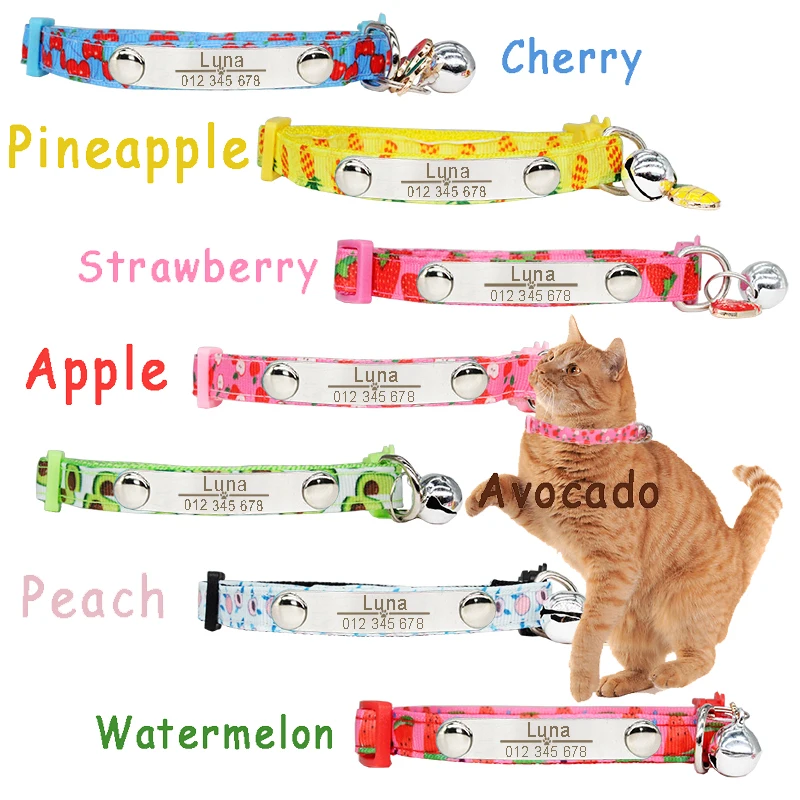 Collar con forma de fruta para gato, con nombre personalizado, grabado personalizado, ajustable, de seguridad, para mascotas - imagen 3