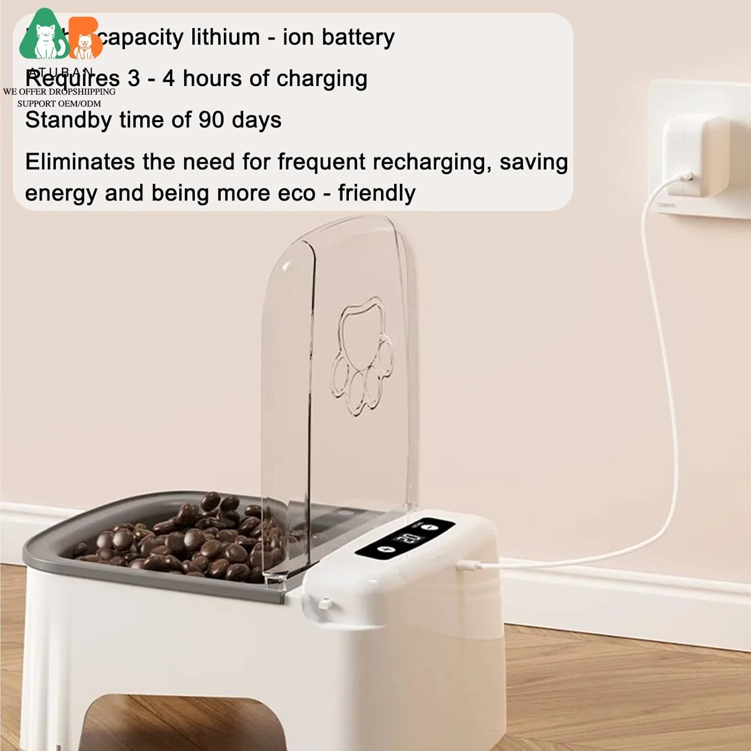 ATUBAN Comedero automático para gatos: comedero para mascotas, dispensador de alimentos para mascotas con interruptor temporizado, comedero automático para perros con inducción infrarroja - imagen 4