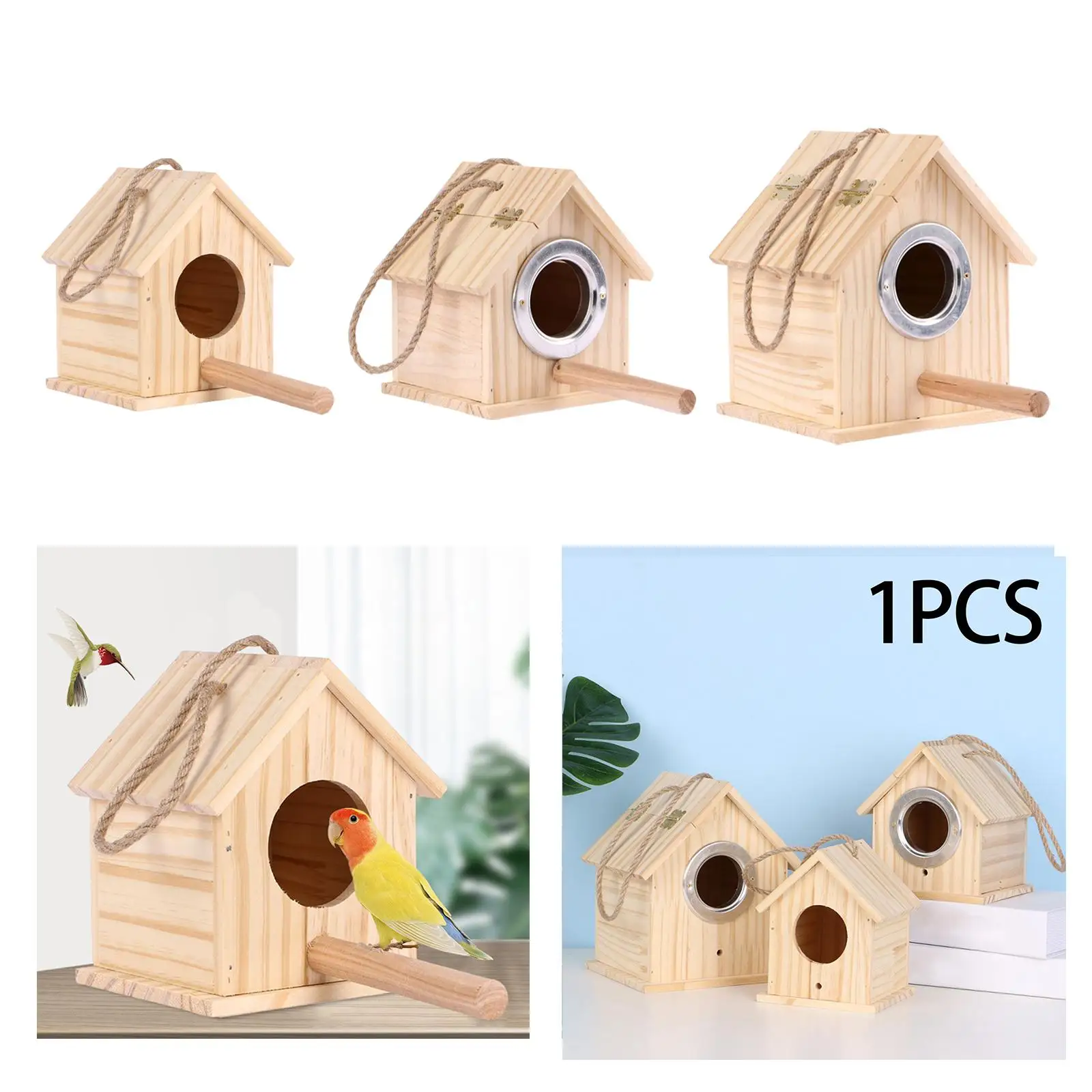Casa nido de madera para pájaros pequeños y colibríes con soporte - imagen 3