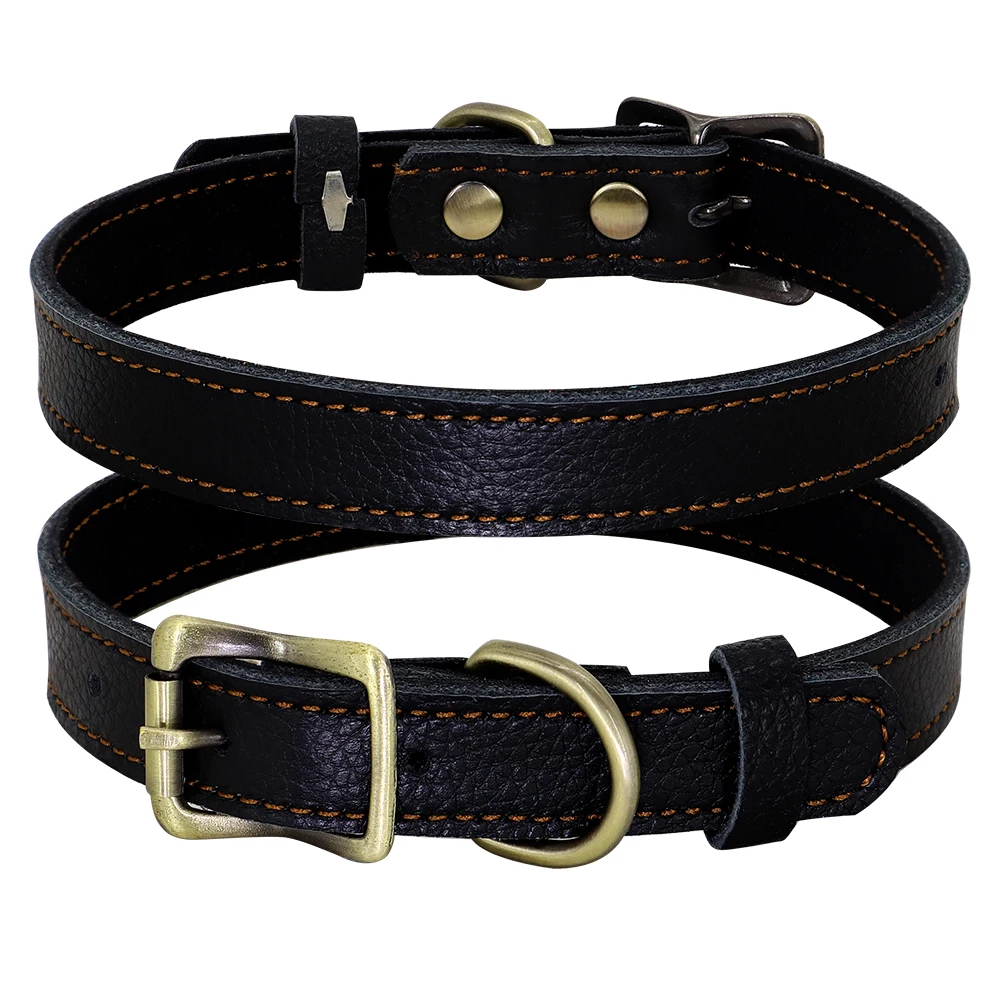 Collar ajustable de cuero genuino para perros pequeños y medianos, collares de cuero suave para cachorros y gatitos para Chihuahua, Bulldog Francés - imagen 2