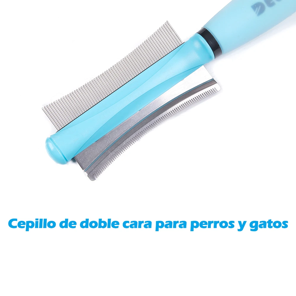 Peine de pelo de mascotas para perros y gatos, herramienta de aseo para perros de pelo largo y pequeño, cepillo de Deshedding fácil de doble cara - imagen 2