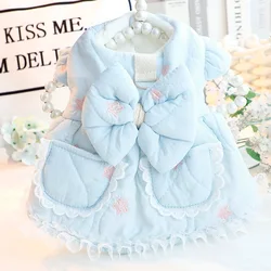 Vestido acolchado de invierno para gatos y perros pequeños – Bordado algodón