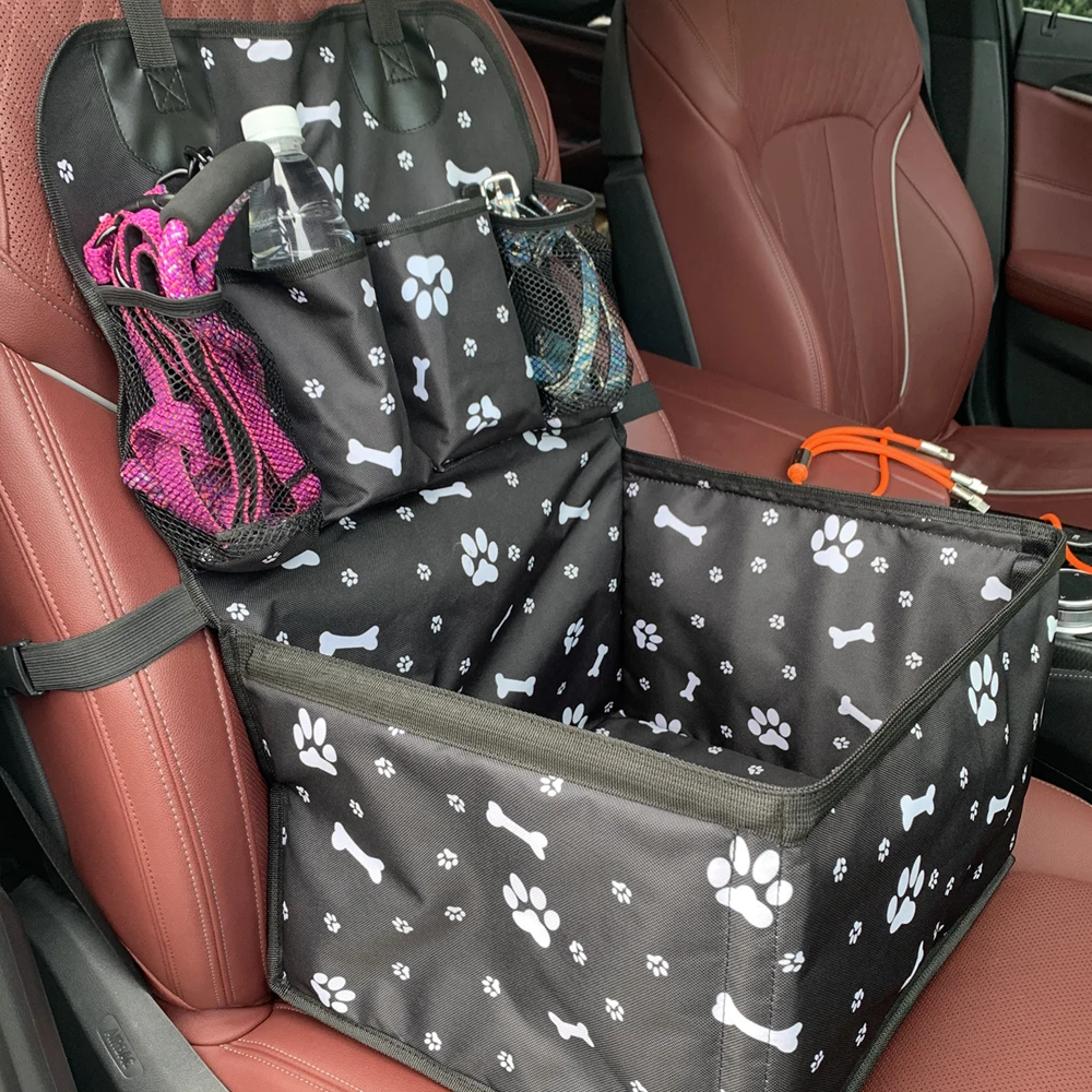 Asiento de coche para perros con bolsillos de almacenamiento, funda para asiento de coche para perros de viaje, hamaca plegable, cesta para asiento de coche para perros pequeños y medianos - imagen 4