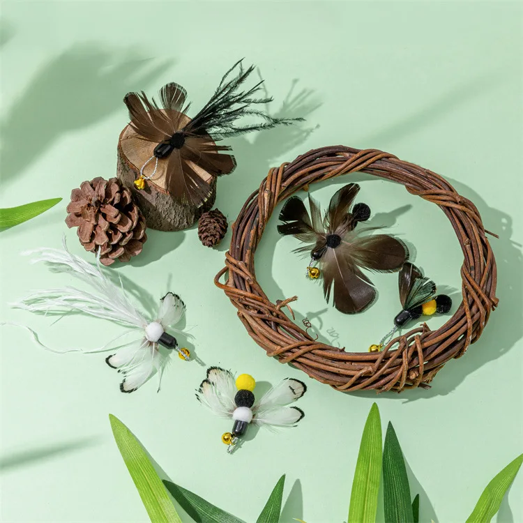 Accesorios interactivos de juguete de plumas de gato, juguete falso con campana de repuesto, juguetes de entrenamiento para gatitos - imagen 2