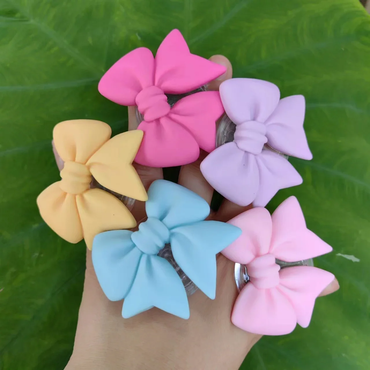 Soporte Universal para teléfono inteligente, accesorio de Color Macaron liso, con lazo, para chica coreana - imagen 5