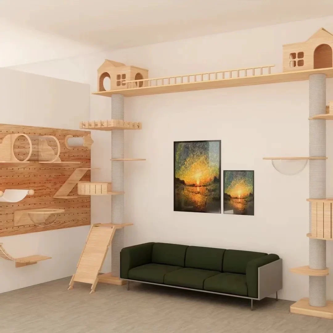 Marco de escalada para gatos montado en la pared de madera maciza, árbol para gatos, poste rascador para gatos, escalera de hamaca, paraíso de pared de gato de sisal - imagen 2